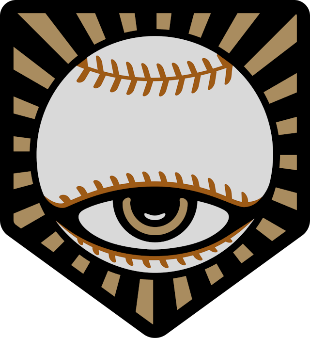 Terror ball logo. An illuminati style all knowing eye in a baseball radiating holy light inside of a home plate.